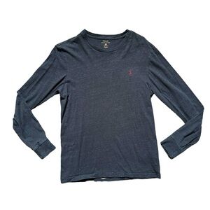 Polo Ralph Lauren Mens Medium Long Sleeve Charcoal Gray Shirt Maroon Pony